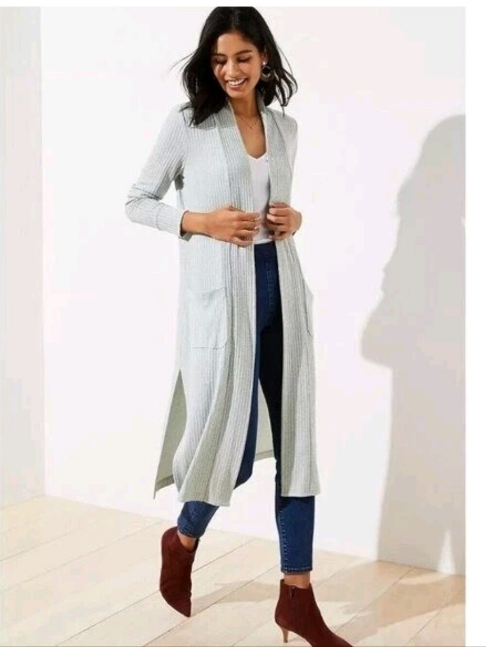 LOFT Ribbed Long Open-Front Cardigan Mint Green Sz. XL